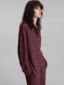 Ontre 2025 Women's 2 Pieces Outfit, Casual Daily Wear, Home Clothes, Beach Vacation Outfit, Long Pants + Long Sleeve Shirt Set, Brunch Outfit, Music Festival Set, Elegant Party Business Casual Suit, Summer - Burgundy - View 4