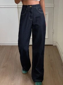 Livesso 女士宽松休闲直筒牛仔裤，秋冬新品