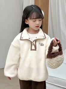 DAZY 少女羊羔绒刺绣韩版长袖卫衣，春秋季 - 卡其色 - 查看 1