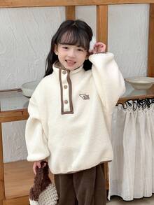 DAZY 少女羊羔绒刺绣韩版长袖卫衣，春秋季 - 卡其色 - 查看 5