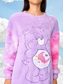 SHEIN X Care Bears Women's Bear Embroidered Crew Neck Long Sleeve Winter Nightgown, Fall - Purple - View 5