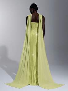 Elitara 优雅奢华的薰衣草色亮片 V 领褶皱紧身胸衣美人鱼下摆正式礼服，适合女士正式晚礼服 - 綠色 - 查看 3