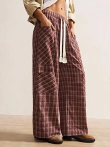 Bohemela 休闲梭织格子低腰宽松女裤 - 彩色 - 查看 5