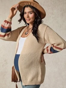 Boho Mama Maternity Striped Long Sleeve Open Front Loose Casual Thin Cardigan