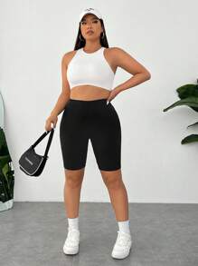SHEIN CURVE+ Plus Size 3-Pack EaseBreeze Cool-Fabric Short Leggings: Skin-Friendly, Casual Comfort For Curves, Polyester Stretch, Sizes Up To 10X - Black - View 2