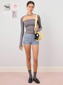 COUREZ Long Sleeve Top /Y2K Going Out Fall Women Clothes Fall Clothes Cute Winter Sexy Going Out Tops Fall Tops - Grey - View 2