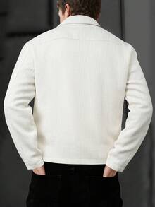 Manfinity Homme Herren einfarbiger Langarm Reißverschluss Lässig Mantel, weißer leichter Frühlings-Lässig-Mantel, Old Money, für Herbst und Winter