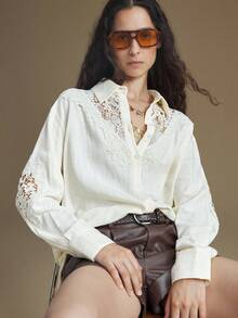Ontre 2025 New Lace Patchwork Women's Shirt, Versatile For All Seasons, Suitable For Casual, Business, Parties, Weddings And Other Occasions - White - View 2