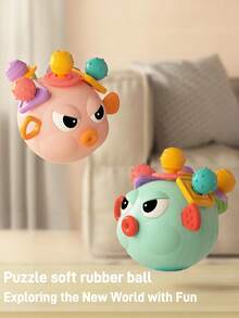Zazumi 1PC 4.13*3.74in  Chewable BiteResistant EasyGrasp Sensory Teether Ball Colorful Manhattan Toy Cute Pufferfish Shape Educational Developmental Playtime Essential Learning Toy SensoryPlay FineMotorSkills