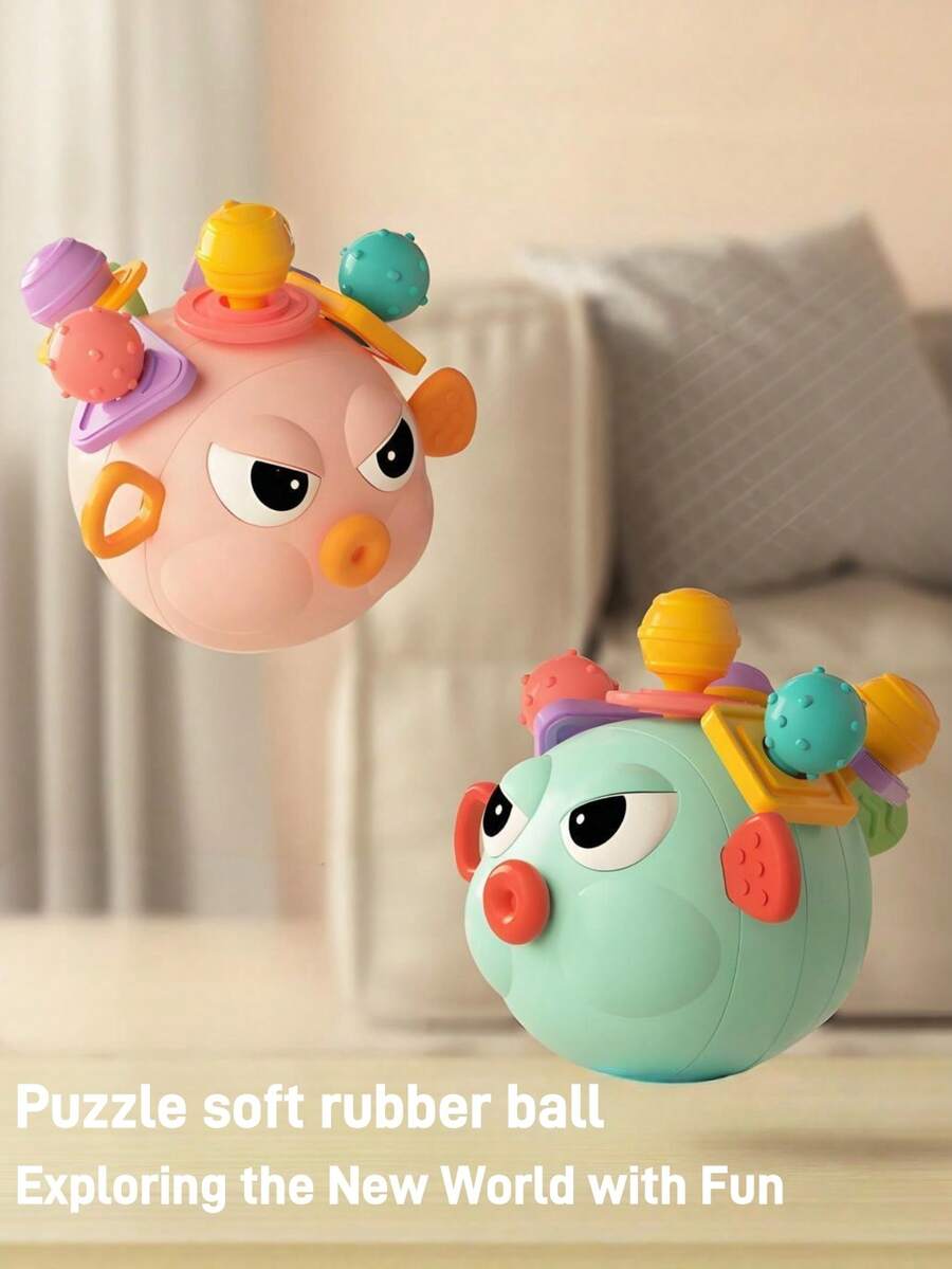 Zazumi 1PC 4.13*3.74in  Chewable BiteResistant EasyGrasp Sensory Teether Ball Colorful Manhattan Toy Cute Pufferfish Shape Educational Developmental Playtime Essential Learning Toy SensoryPlay FineMotorSkills