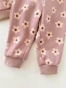 Loomiva 2pcs Baby Girl Floral Print Knit Soft Crew Neck Long Sleeve Sweatshirt And Elastic Waist Pants Set Flower Two Piece Set Toddler Baby Flower Outfit Fall Winter - Pink - View 4