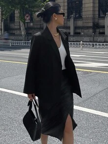 DAZY Women's Elegant Solid Color Waist Belt Blazer, Autumn Business Attire - Black - View 4