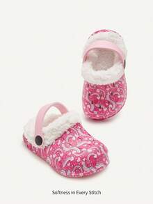 Cozy Pixies 1 Pair Pink Girls Winter Fashion Casual Infant Clogs Thermal Lined Warm Indoor Slippers - Hot Pink - View 2