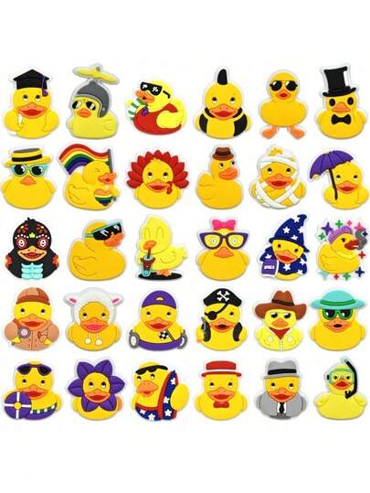 SHEIN 6/8/12/16/20 Pcs Cute Yellow Cartoon Duck Themed Shoe Accessories, Random Style Suitable For Women's Clogs, Bags, And Accessory Pendants - Detachable Creative DIY Decorative Shoe Studs, Perfect For Beach Bags - Ideal Gifts For Birthdays, Christmas, Valentine's Day, Halloween, And Parties Removable Shoe Flower Buckle Decoration