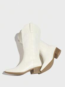 Styleloop Giày bốt cao đến giữa bắp chân dành cho nữ, phù hợp với phong cách Boho, Retro Mỹ, Bohemian, miền Tây, lễ hội âm nhạc, tiệc tùng, kỳ nghỉ, du lịch. - trắng - Xem 4