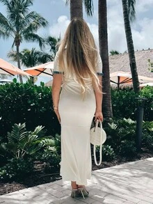 Cioccolato Summer Contrasting Women's Elegant Dress - Apricot - View 2
