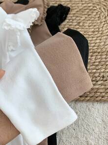 LMoss Kids Set de 3 camisetas casuales de cuello redondo con volantes de unicolor para niña