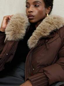 Aveloria Modichic Premium gepolsterter Mantel mit abnehmbarem Fellkragen, kurzer Stil, hochwertiger Wintermantel für Frauen - Kaffeebraun - Übersicht 6