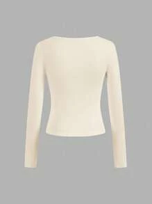 SHEIN EZwear 3 件女士休闲 U 领长袖紧身 T 恤，适合秋冬季 - 彩色 - 查看 6