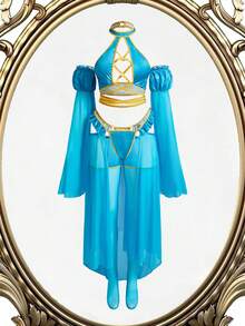 Fantasy Costume 5件大码女士露肩交叉镂空设计内衣套装 - 藍色 - 查看 7