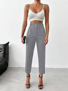EURMUSE Damen Einfarbige Elegante Büro Hose mit Naht Vorne - Grau - Übersicht 4