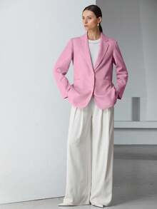 EURMUSE Decor Pocket Single Breasted Blazer Workwear  - Dusty Pink - View 4