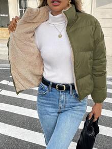 Siren Gaze Women's Solid Color Long Sleeve Zipper Front Casual Winter Jacket Green Casual Green Christmas - Army Green - View 7