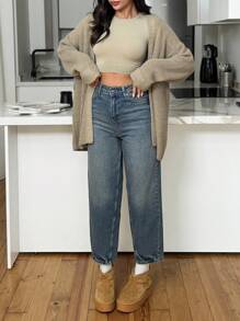 EURMUSE 99% Cotton High Waist Balloon Fit Jean 06-559 - Medium Wash - View 6