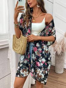 Breezaya Floral Print Loose Vacation Casual Jacket - Multicolor - View 3