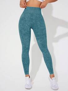 Easithlete Quần legging tập yoga lưng cao màu trơn co giãn cao dành cho nữ - Màu xanh lá cây đậm - Xem 2