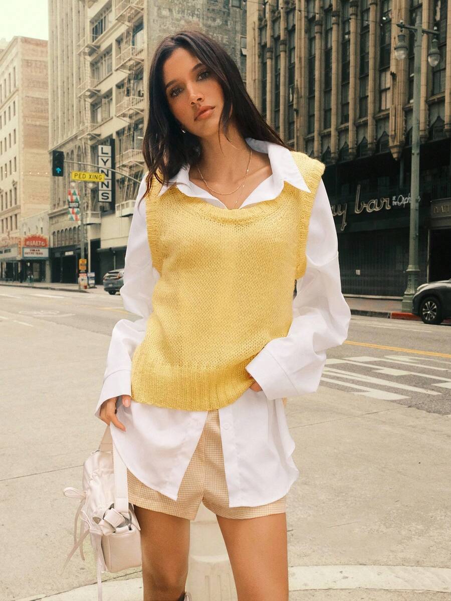 Easelle Retro Embroidered Deep U Neck Vest Tank Top For Women