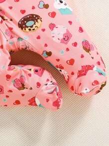 嬰兒女孩卡通圖案連腳睡衣和帽子