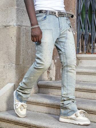 Street Life Herren Jeans mit funkelnden Diamant-Layering-Effekt