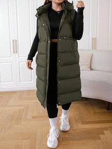 EURMUSE Áo khoác vest mùa đông màu đen dài có mũ trùm đầu cỡ lớn - xanh quân đội - Xem 5