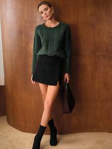 MOTF PREMIUM 绞花针织纯色金属花卉细节毛衣 - 綠色 - 查看 6