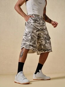 Street Life Camouflage Casual Wide Leg Pocket Button Men's Denim Shorts - Multicolor - View 4