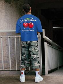 PAVTROS Áo thun nam dáng rộng in hình trái cây mùa hè nhiều màu sắc - Màu xanh lam - Xem 4