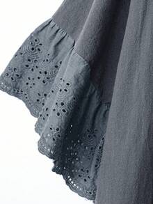 EMERY ROSE Rochie de vară pentru femei, mărime plus, cu decolteu în V, cu volane, mânecă scurtă, din dantelă, bleumarin