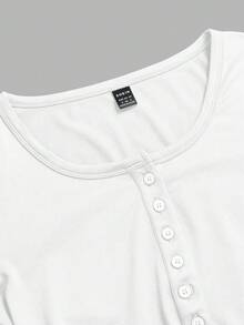 SHEIN EZwear 2件組女款針織長袖T恤，粉色與白色，適合秋冬季節上衣 - 彩色 - 查看 6