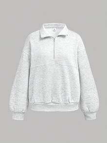 Girlism 2 件套青少年女孩灰色基本款半拉链连帽衫和抽绳运动裤、休闲运动服、家居服 - 淺灰色 - 查看 8