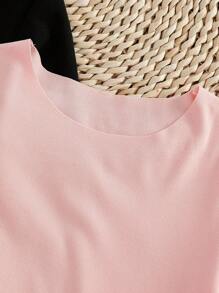 Set de 2 piezas de top de manga larga con cuello redondo y leggings forrados térmicamente de unicolor básico informal para niñas preadolescentes - Multicolor - Ver 5