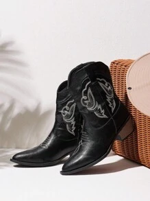 Styleloop 新款女式欧美风马靴，厚底防滑耐用，刺绣工艺，柔软舒适，波西米亚风装扮，美式复古风，波西米亚风，西部音乐节，派对，圣诞节，万圣节装扮 - 黑色 - 查看 7