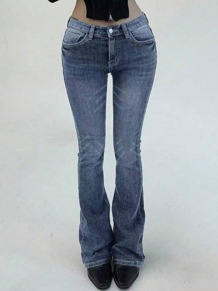 Women's Slim Fit Low Waist Flare Leg Long Jeans, All Season