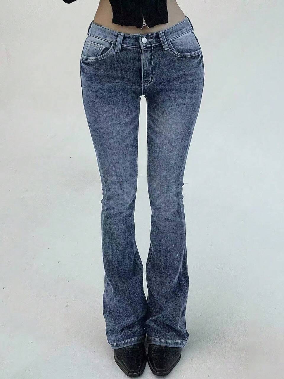 Women's Slim Fit Low Waist Flare Leg Long Jeans, All Season