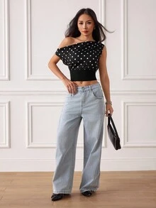 SHEIN PETITE 夏季新款女士波点上衣，Y2K，外出上衣，复古风女士，机场女士