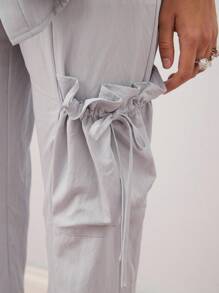 COUREZ Low Rise Flare Frill Cargo Trousers /Y2K Going Out Cute Elegant - Baby Blue - View 7