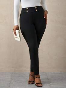 SHEIN Tall CURVE Quần legging thời trang thường ngày cổ điển đa năng cỡ lớn dành cho phụ nữ cao Quần váy cỡ lớn dành cho phụ nữ cao Quần váy cạp cao dành cho phụ nữ Quần váy cong Quần váy đen dành cho phụ nữ - màu đen - Xem 4