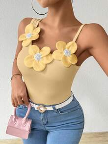 Chiquease Women's Summer 3D Floral Applique Camisole - Ginger - View 1