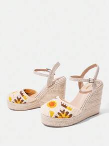 Styleloop Women's Wedge & Platform Woven Slip-On Shoes, Bohemian Style Thick Bottom Shoes - Apricot - View 3
