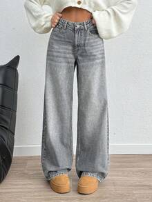 EURMUSE HIGH RISE WIDELEG Y2K STYLE LOOSE FIT WOMEN JEAN - Grey - View 7